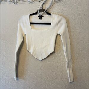 Forever 21 Cream Long Sleeve Crop Top